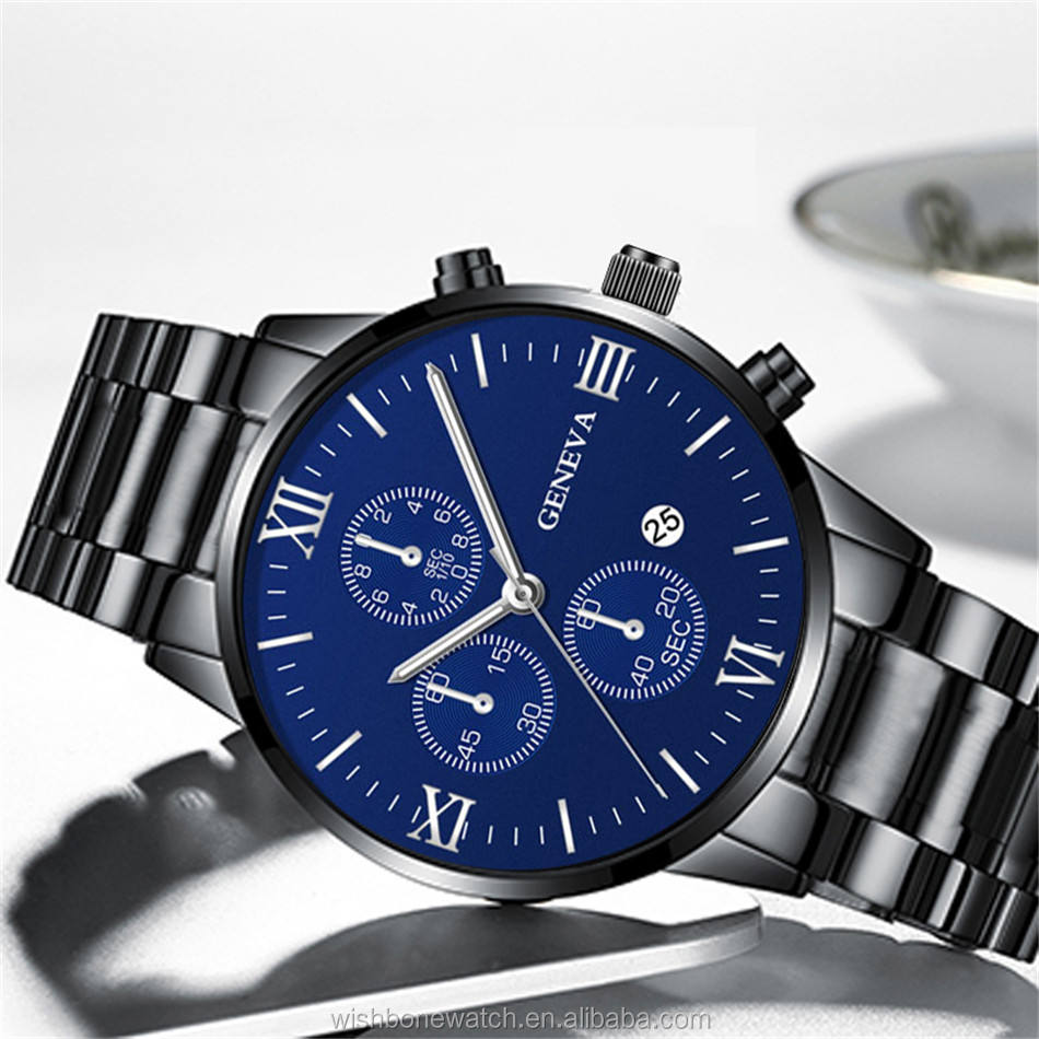 Geneva-Reloj de pulsera clásico para hombre, cronógrafo de cuarzo, con  correa de acero, calendario de lujo, informal, de negocios, 4300, precio de 