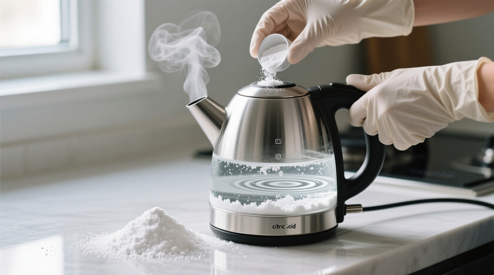 clean your electric kettle with citric acid powder