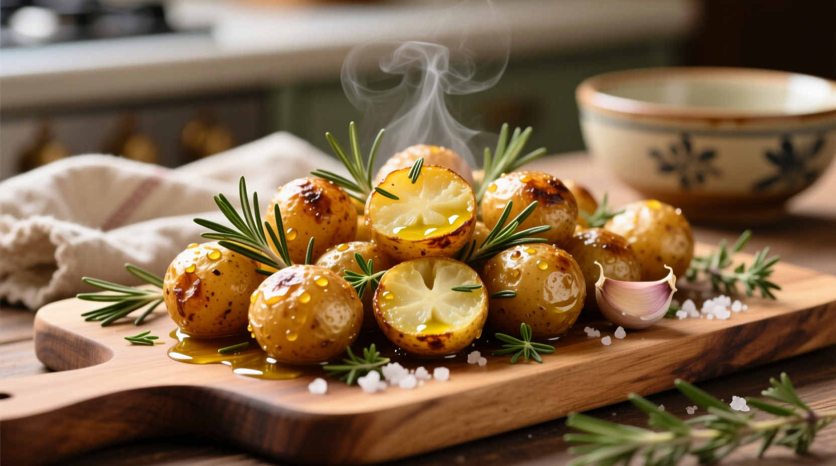 Golden roasted mini potatoes with herbs