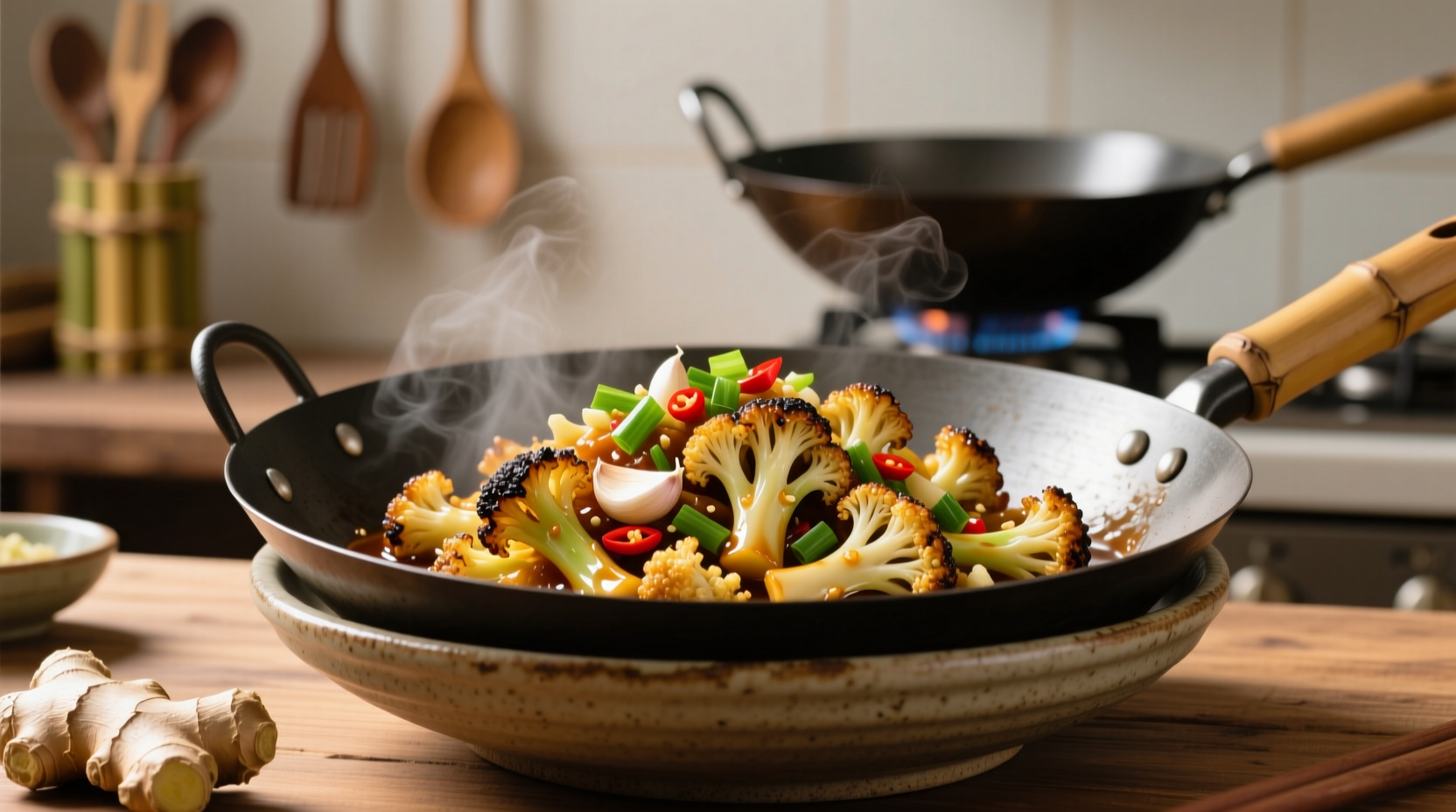 Asian cauliflower stir-fry with ginger and garlic