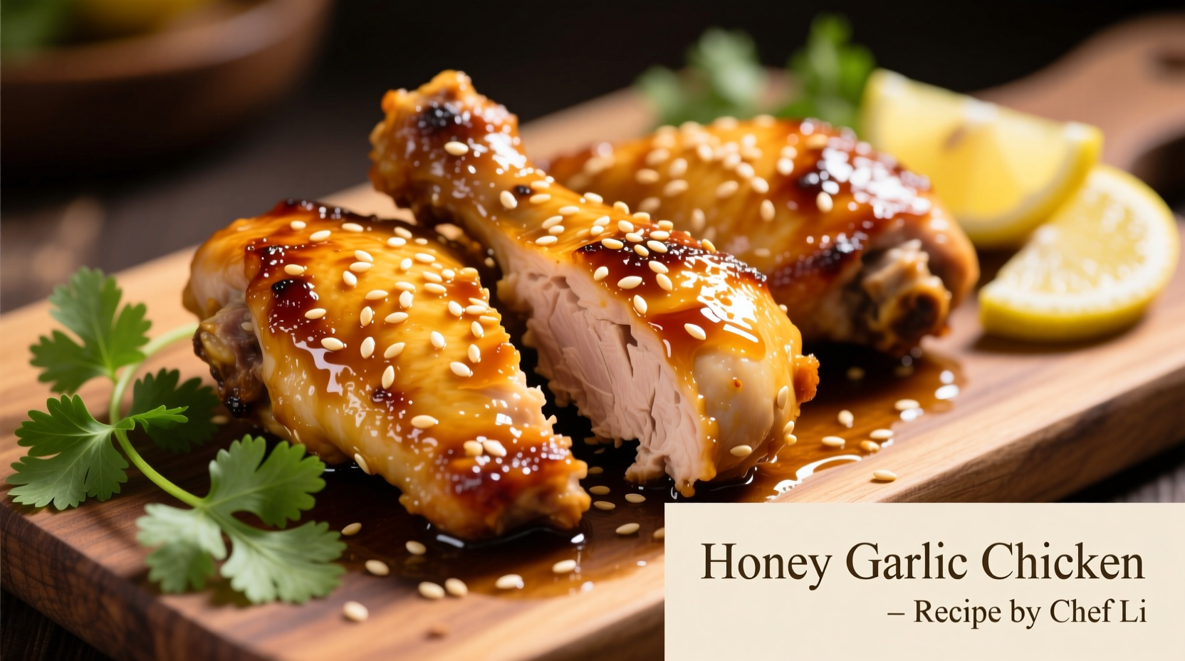 Golden honey garlic chicken thighs with sesame seeds
