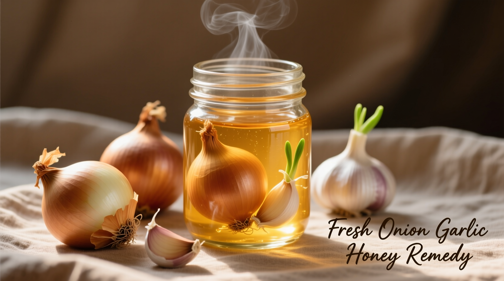 Fresh onion garlic honey remedy in glass jar