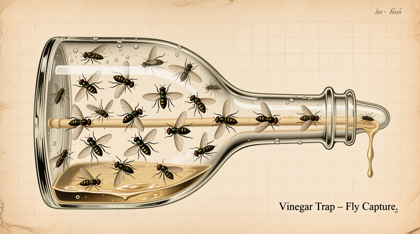 Vinegar funnel trap showing flies trapped inside bottle