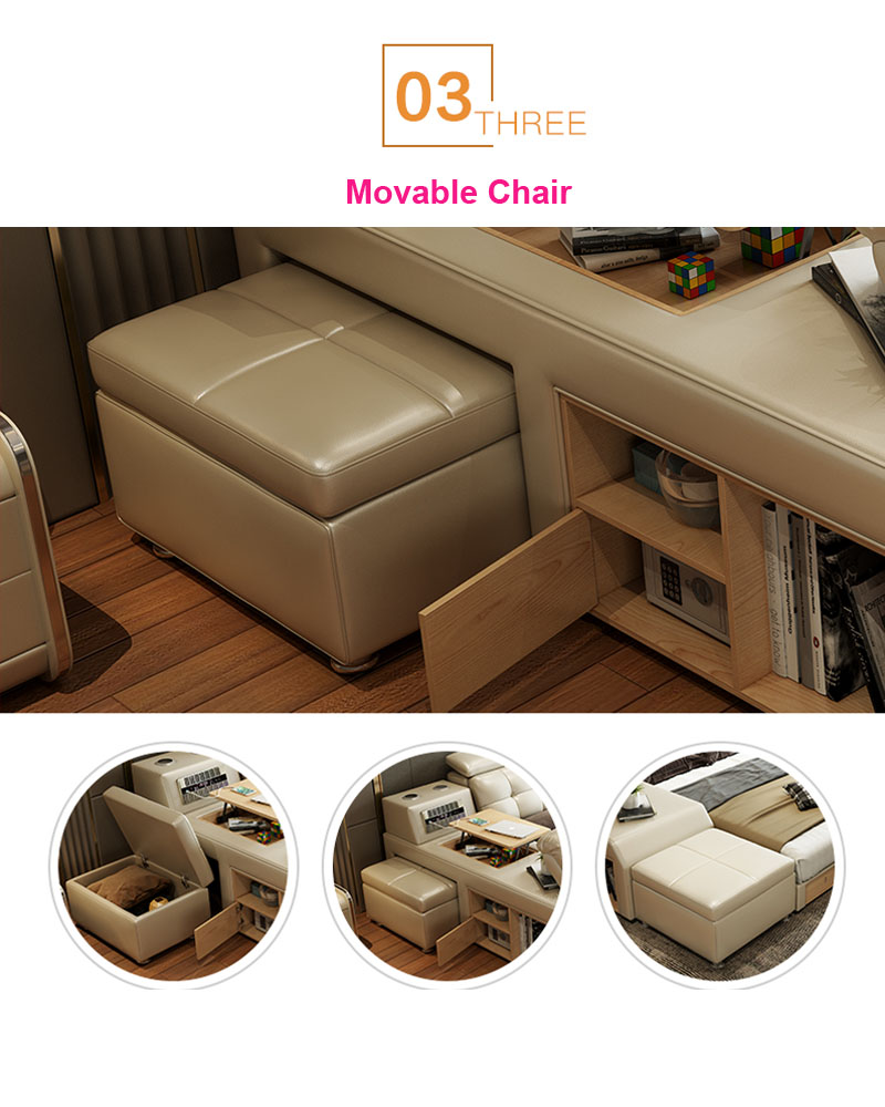 Modern leather bed design  smart multifunction bed