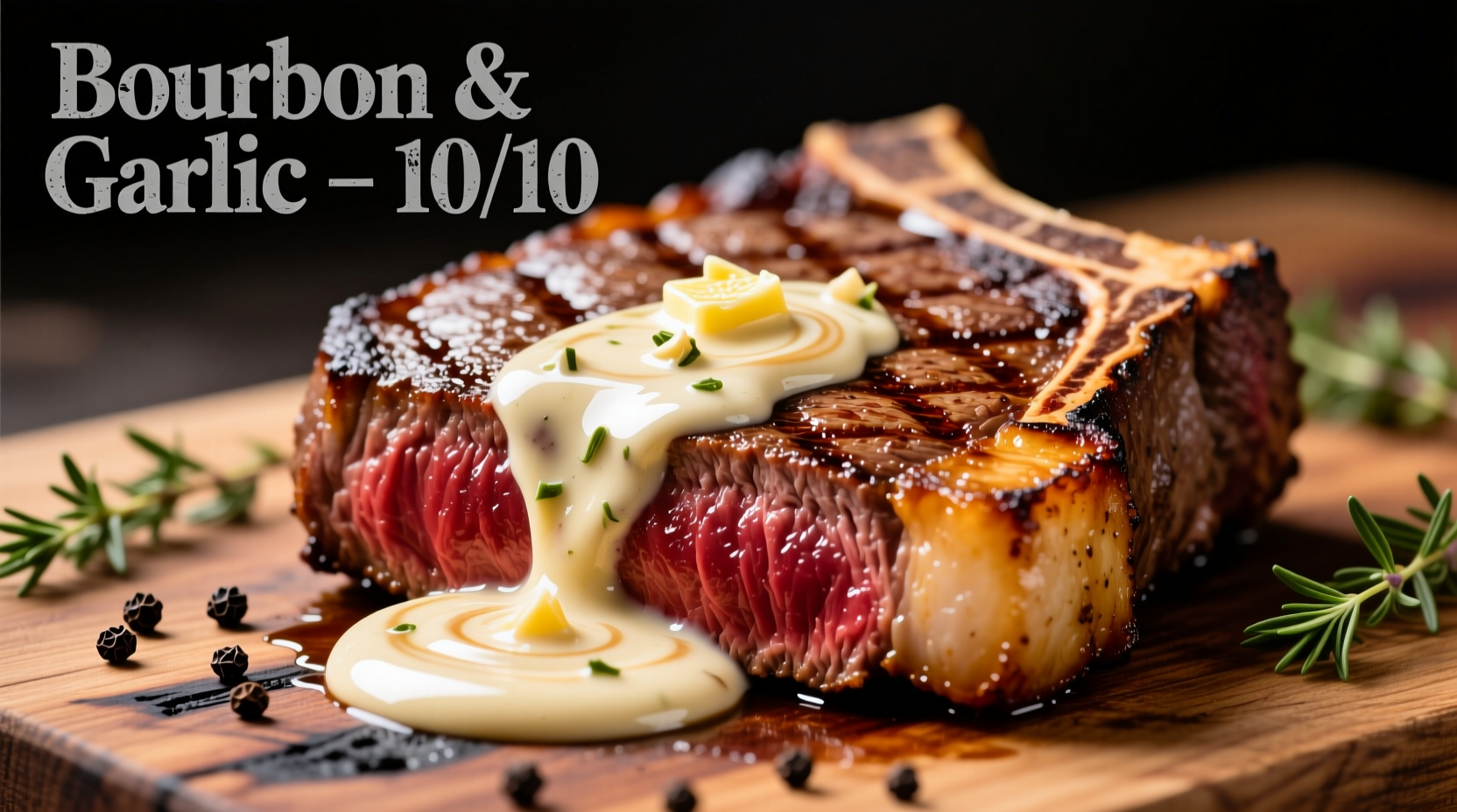 Perfectly seared steak with rich bourbon garlic cream sauce