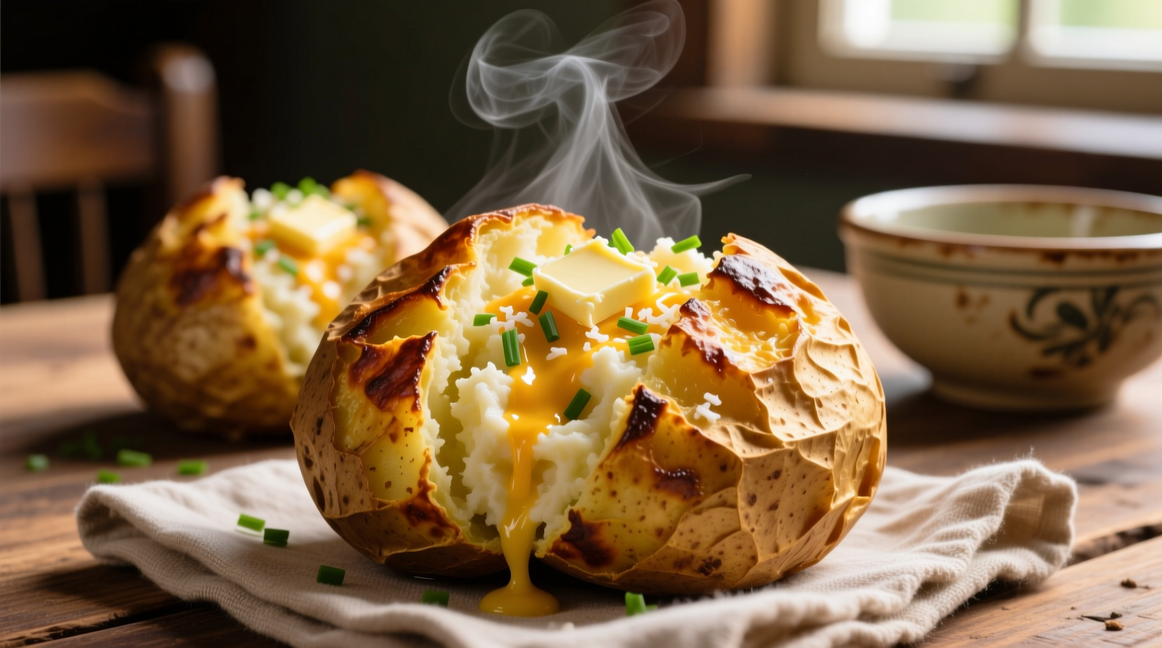 Perfectly golden twice baked potatoes fresh from oven