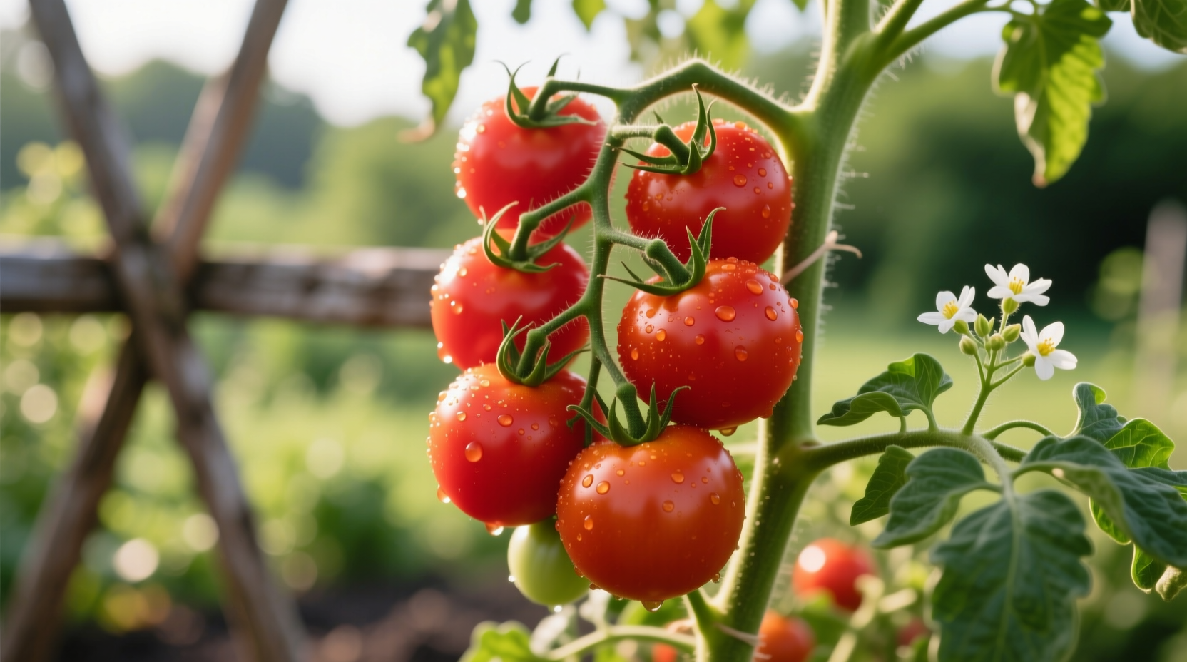 Tomato plant with ripe red fruit on vine