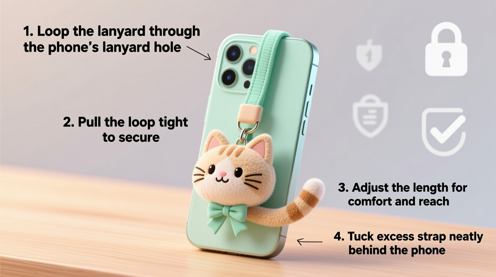 step by step guide to safely attach a plush cat lanyard to your phone for style and security