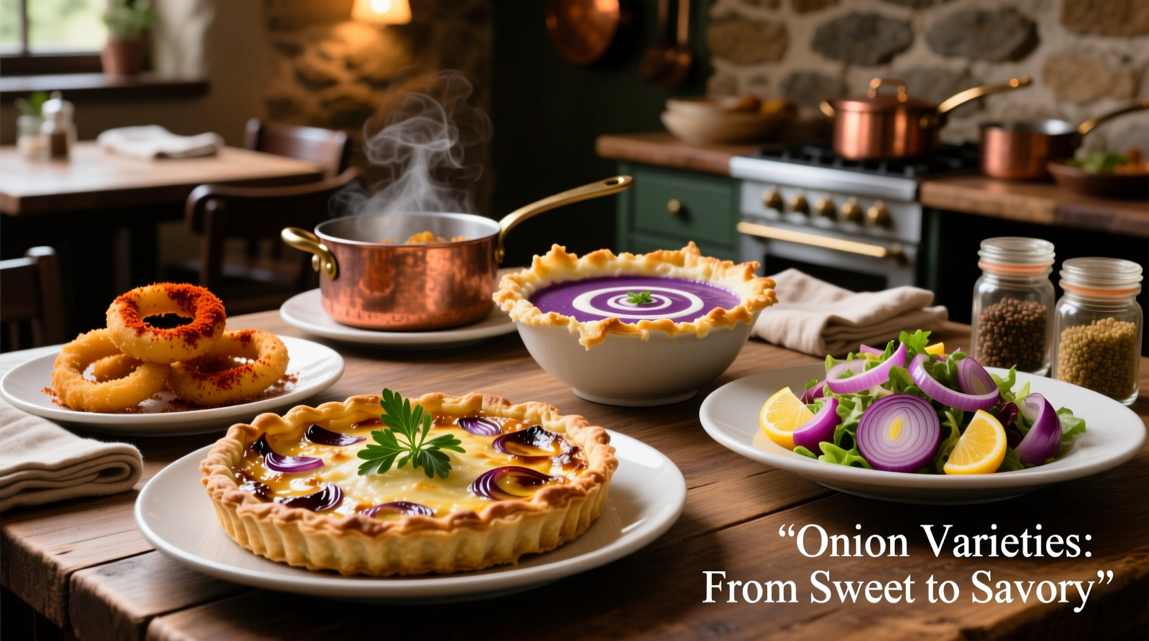 Variety of onion dishes at specialty restaurants