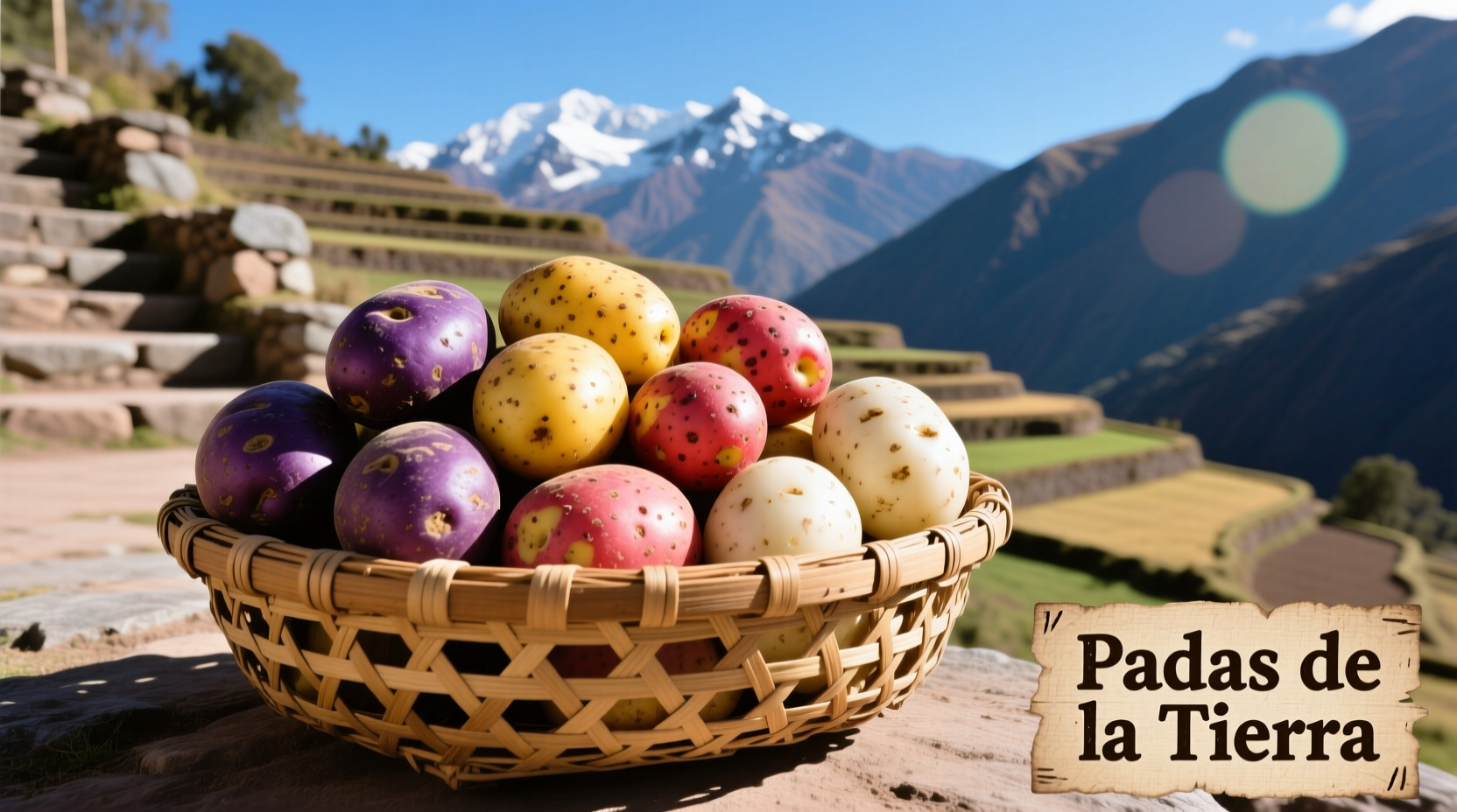 Traditional Andean potato varieties on woven basket