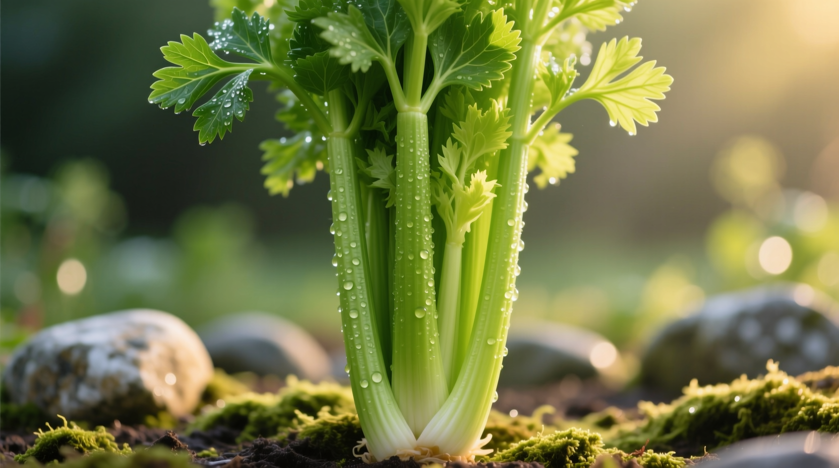 Fresh celery bunch with crisp green stalks and leaves