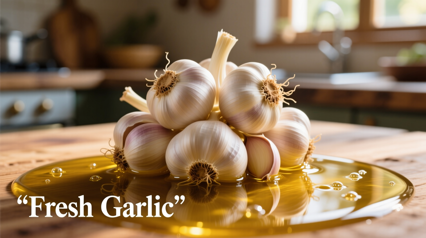 Fresh garlic cloves submerged in golden olive oil