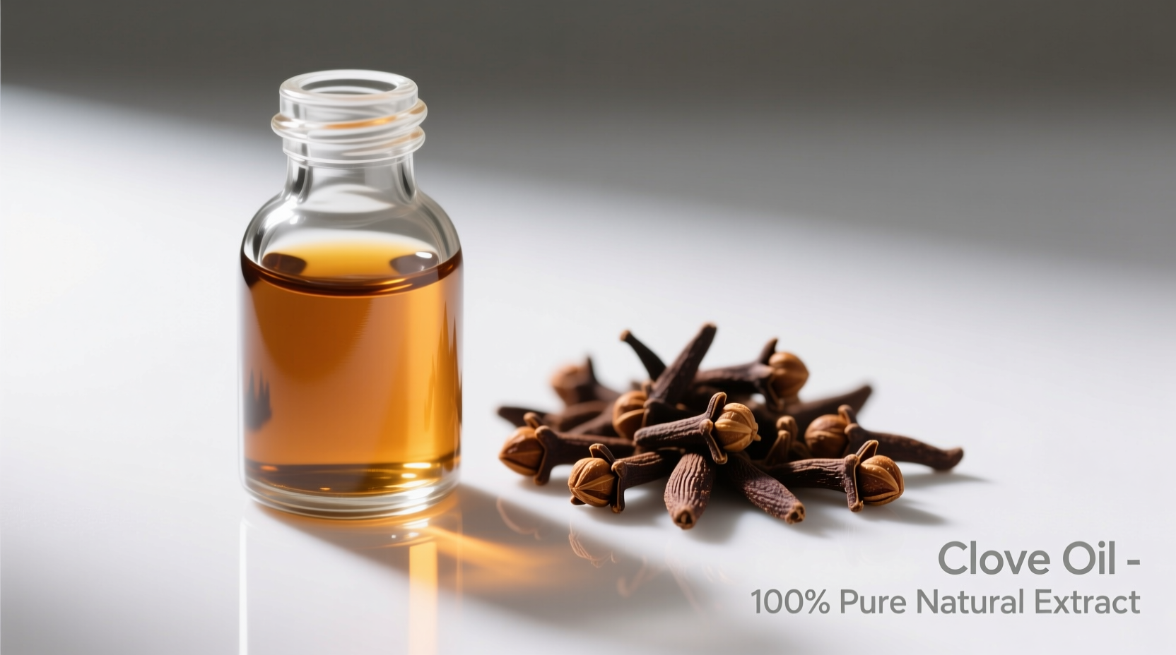 Clove oil bottle next to whole cloves