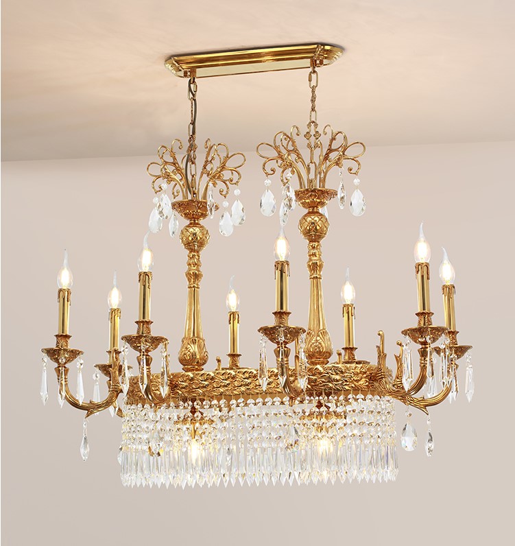 Dinning room pure copper luxury crysta chandeliers with 5 arms copper chandelier pendant lighting