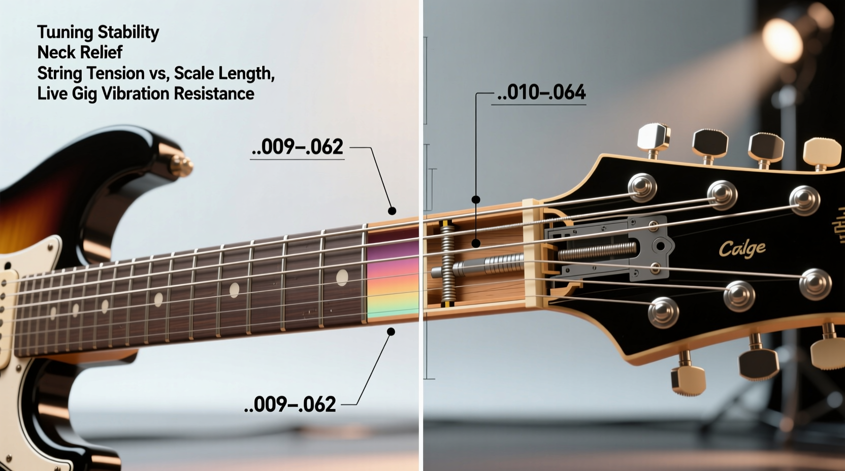 Why Do Most 7-String Electric Guitars Use .009–.062 String Gauges Instead of .010–.064 — and How Gauge Choice Affects Tuning Stability & Neck Relief in Live Gig Scenarios