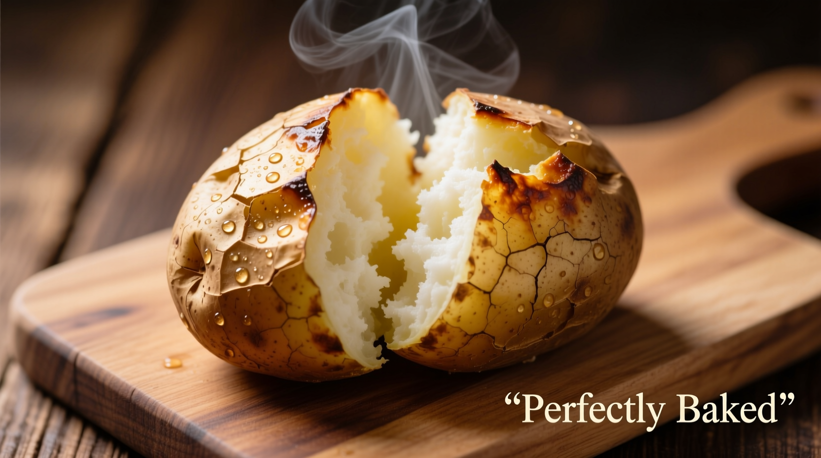 Perfectly cooked baked potato with crispy skin and fluffy interior
