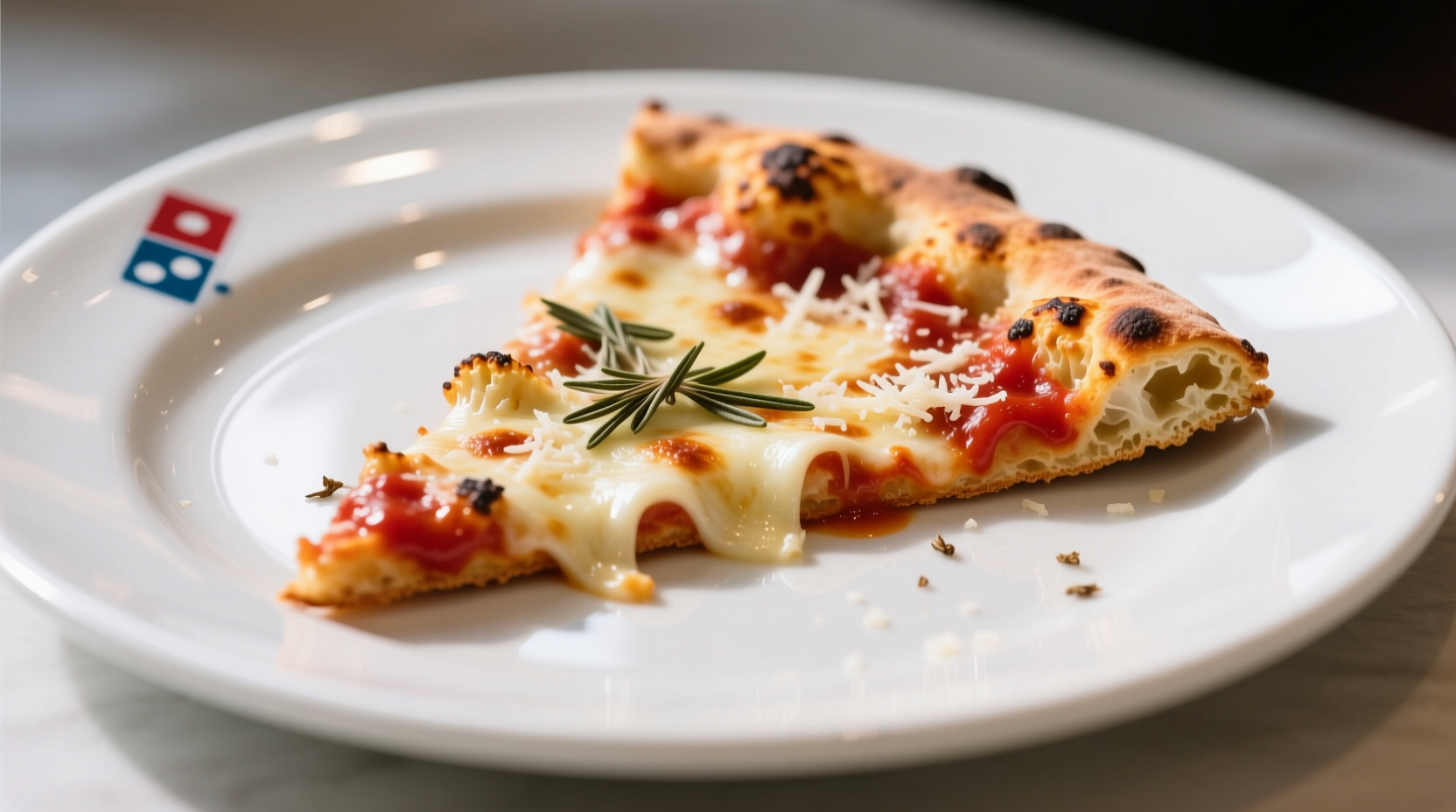 Domino's cauliflower crust pizza slice on white plate