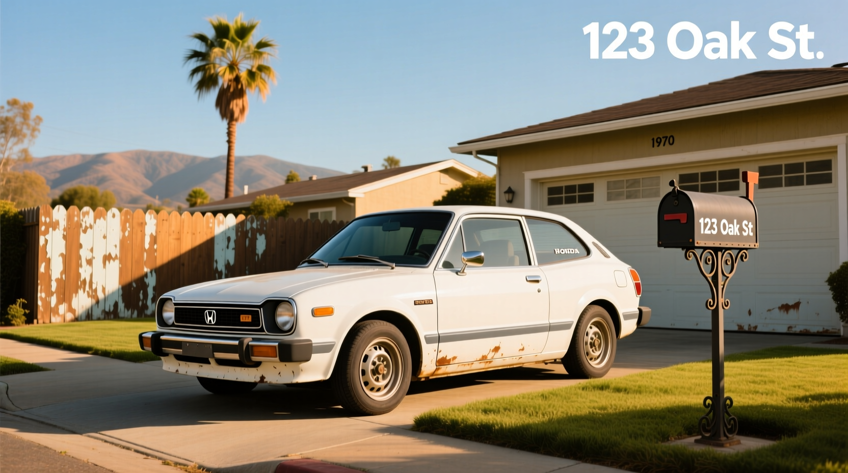 1978 Honda Civic hatchback in light blue on paved road