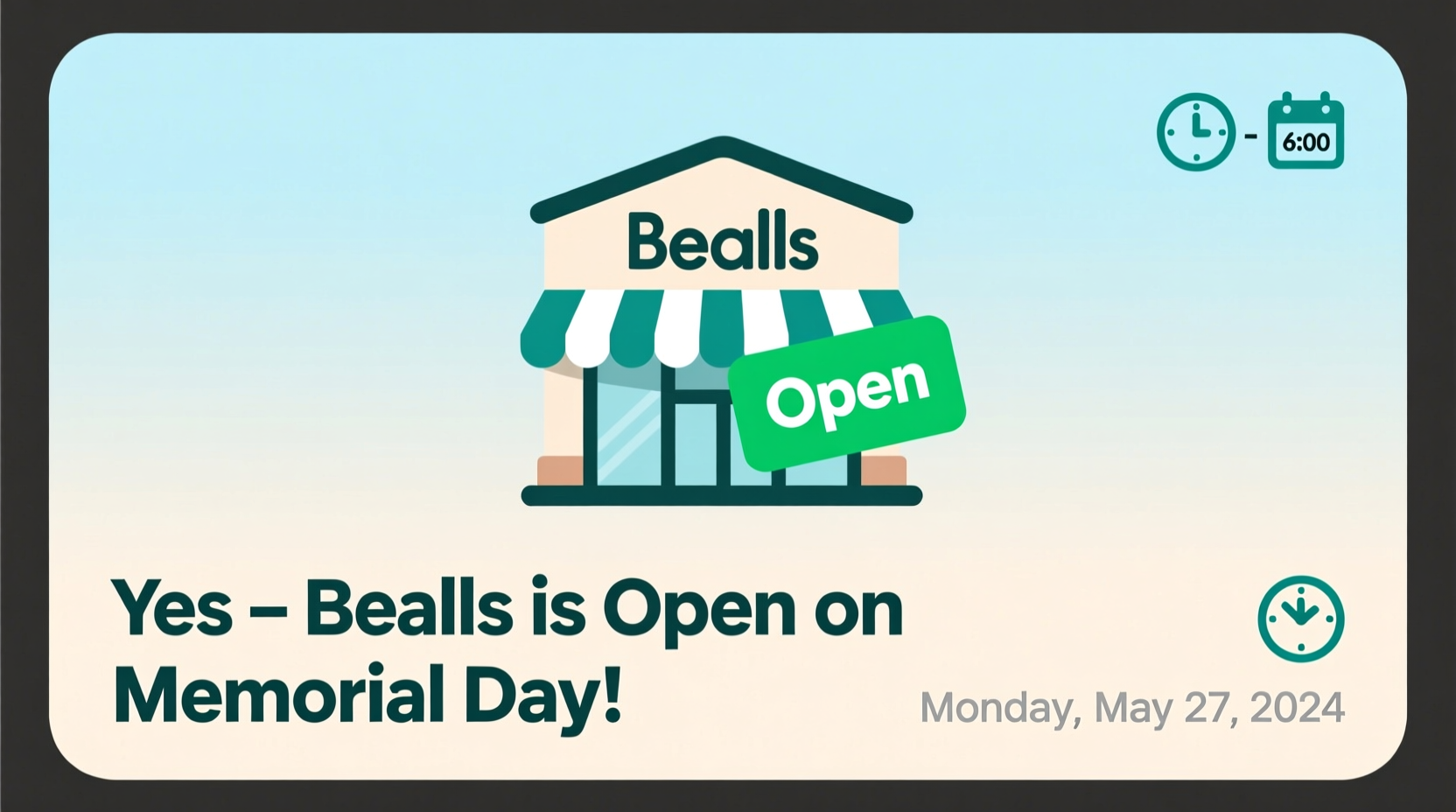 is bealls open on memorial day