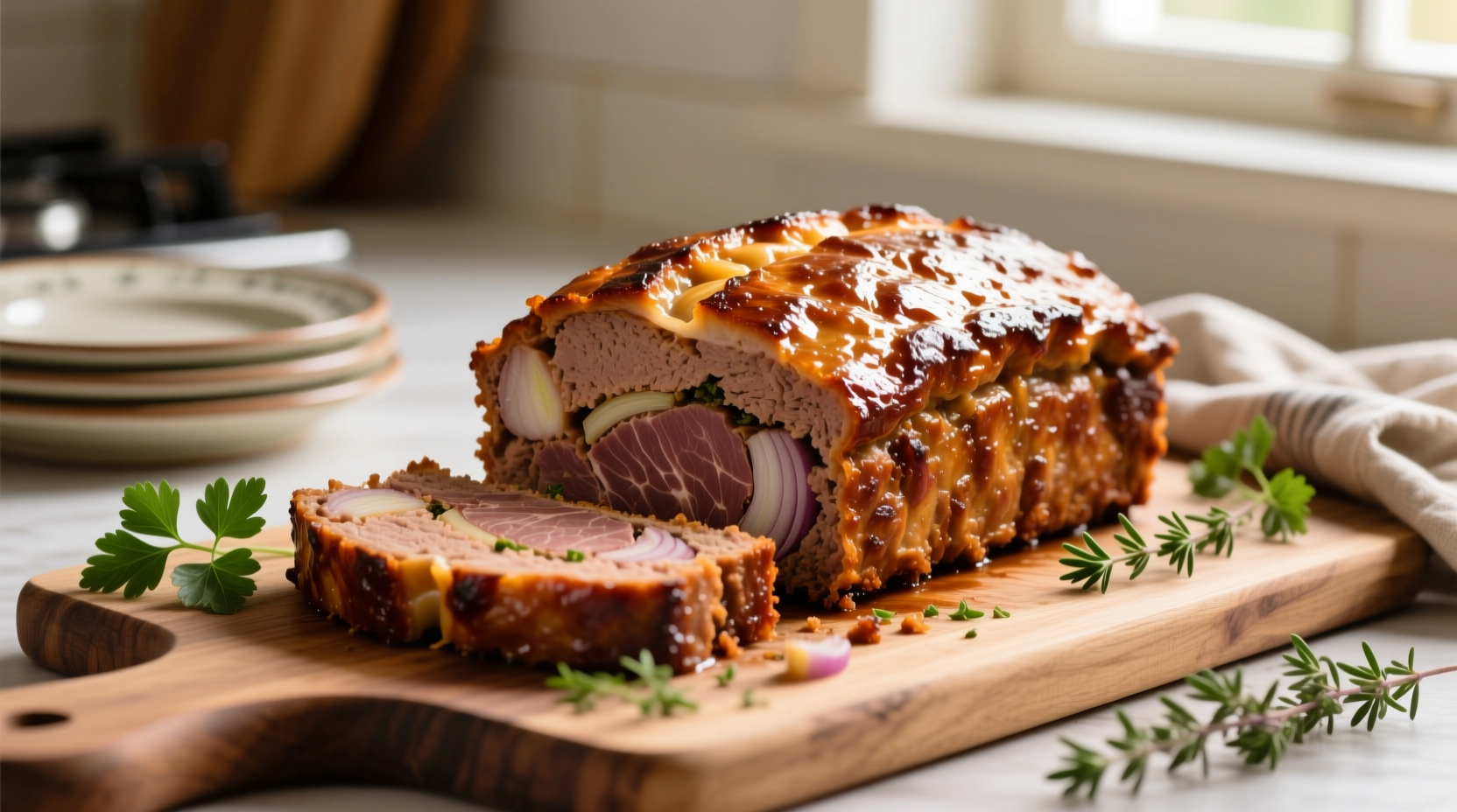 Perfectly cooked onion-free meatloaf with golden crust