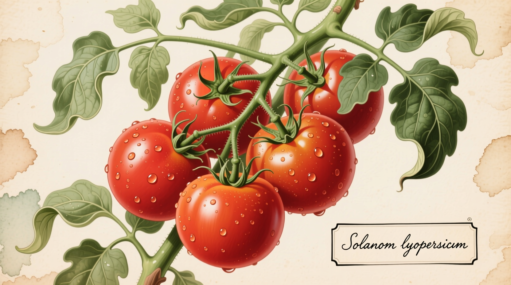 Fresh red tomatoes on vine with leaves