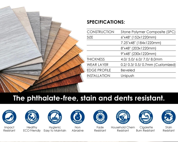 Waterproof Natural Grain Core PVC Vinyl SPC Flooring 3mm 4mm 5mm 8mm