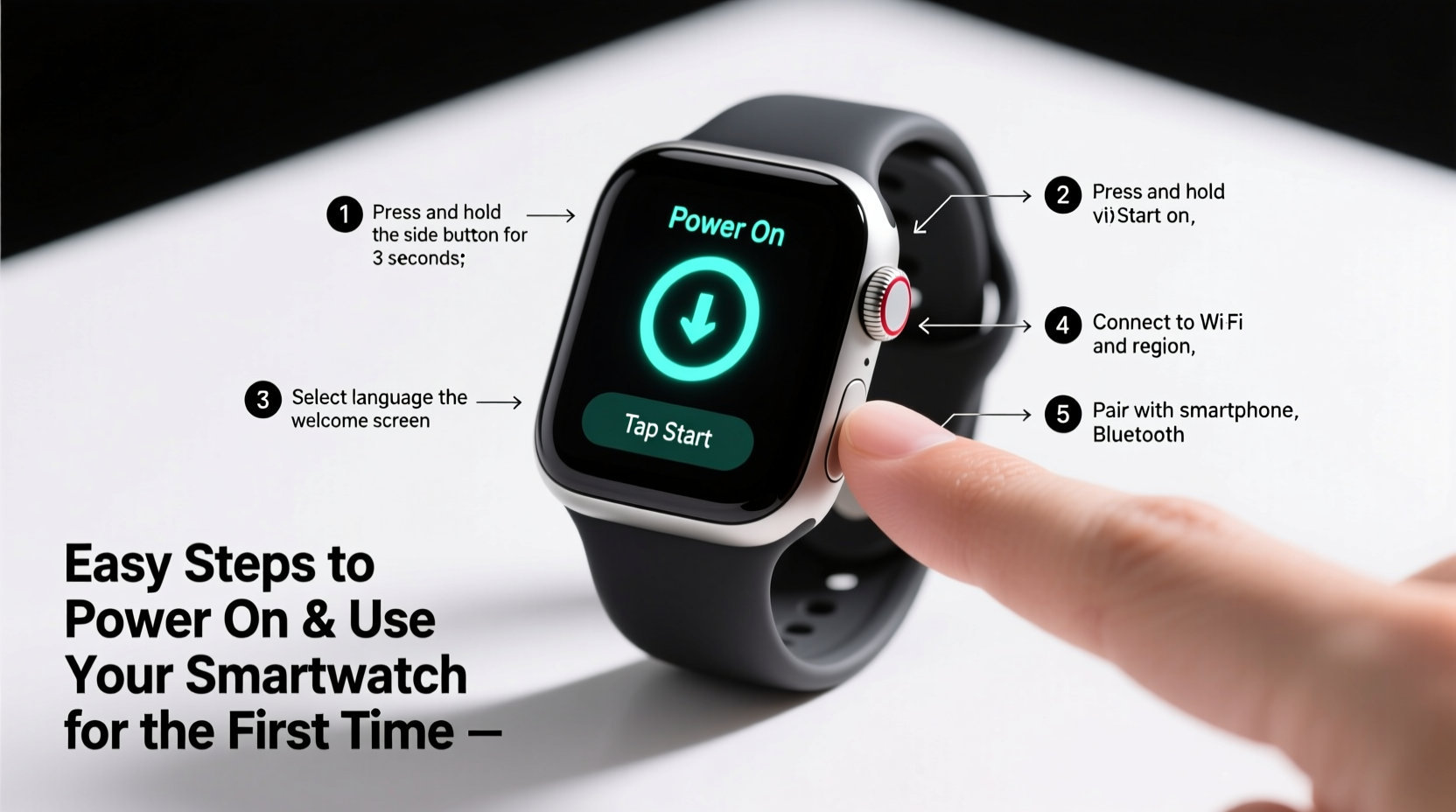 easy steps to power on and start using your smartwatch for the first time