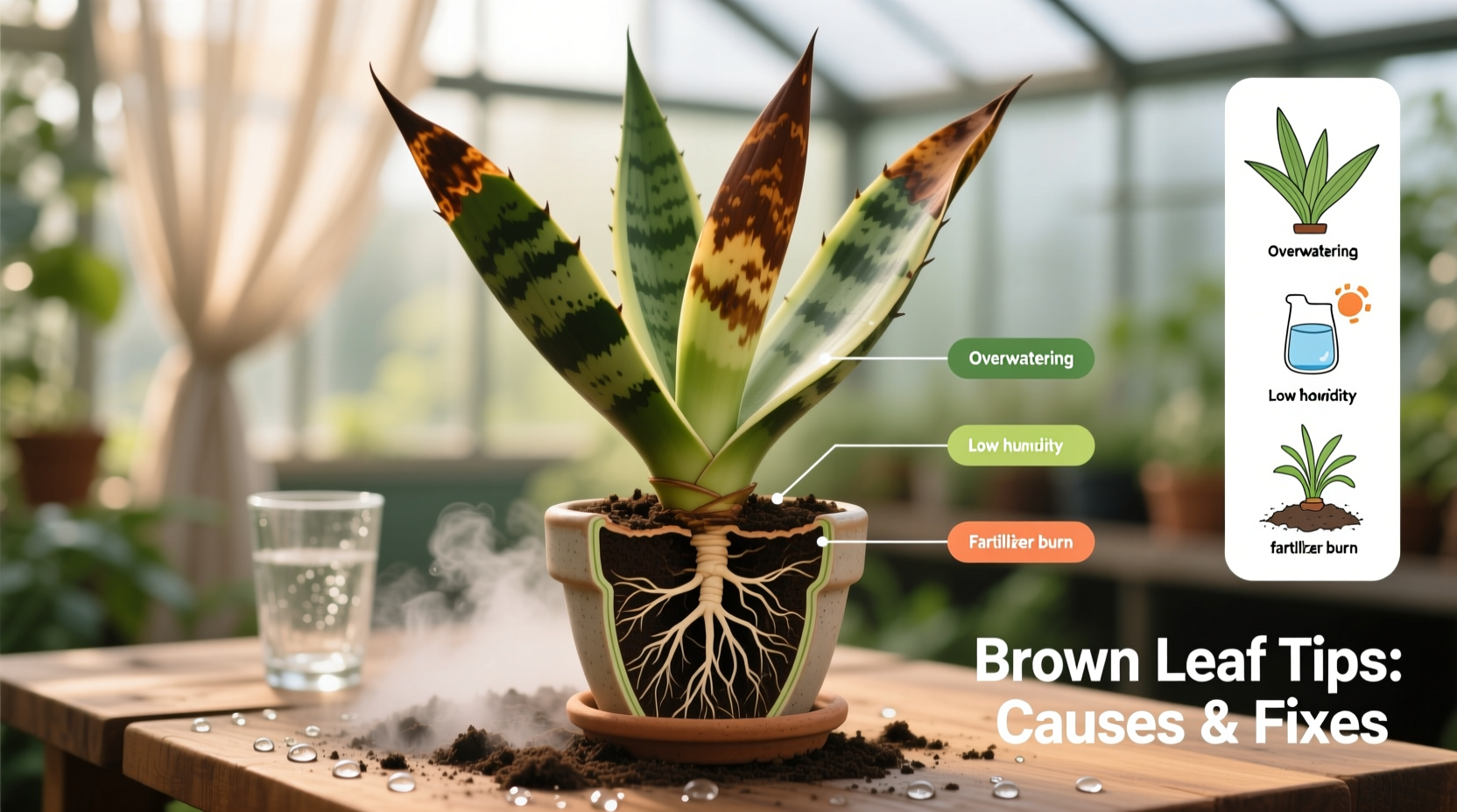 brown snake plant tips causes and how to fix it