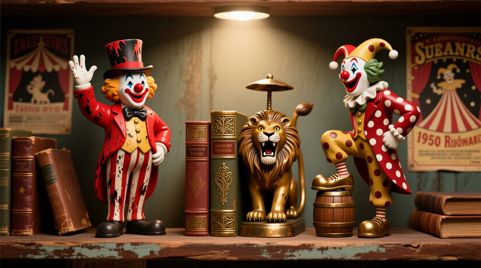 clown figurines vs themed bookends which adds more character to your shelf