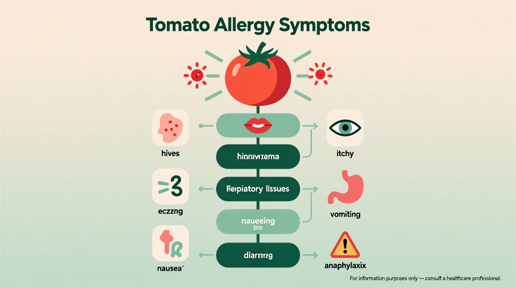 Tomato allergy symptoms chart showing common reactions