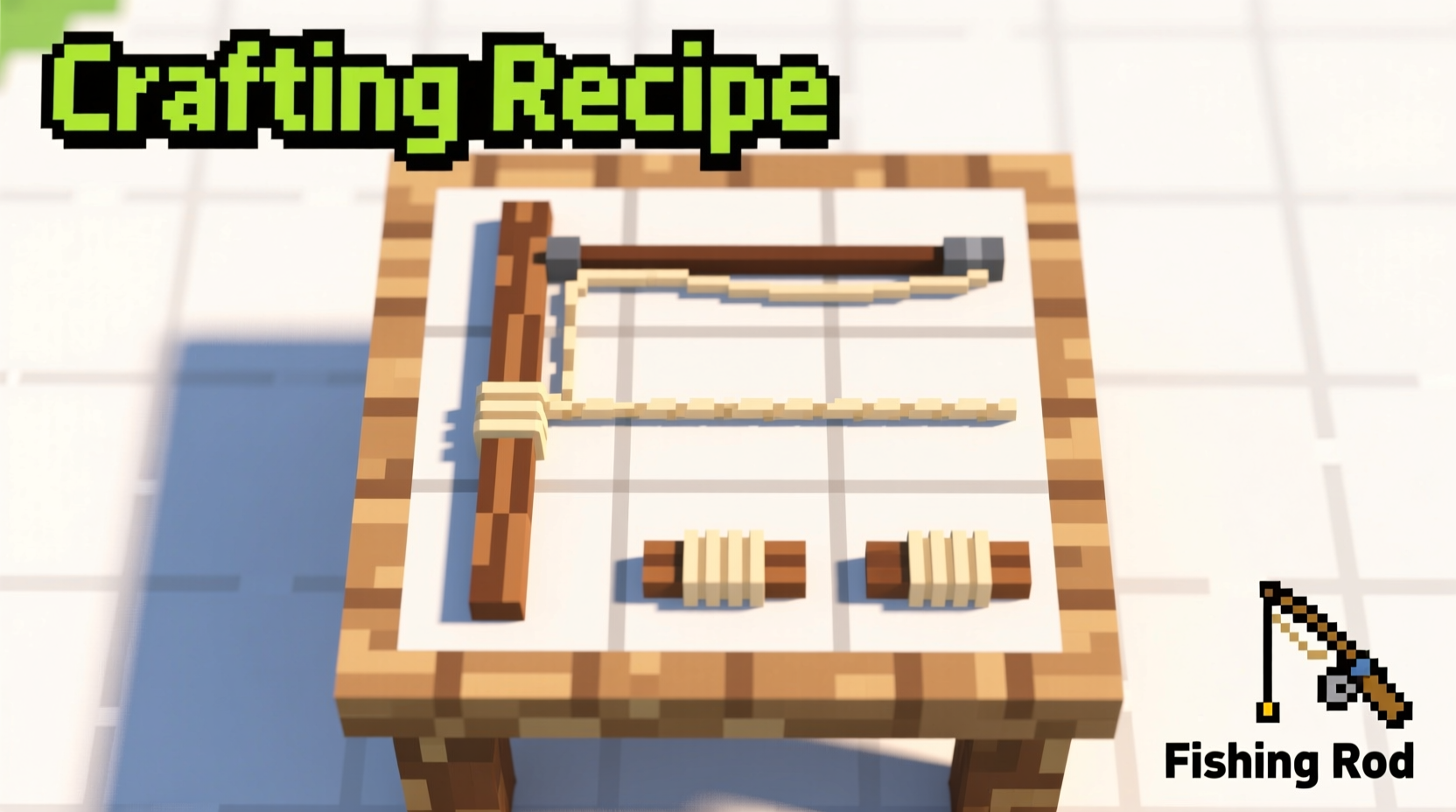 Minecraft fishing rod crafting recipe in 3x3 grid layout