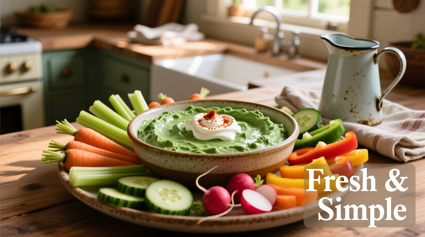 Creamy cold spinach dip with vegetable dippers