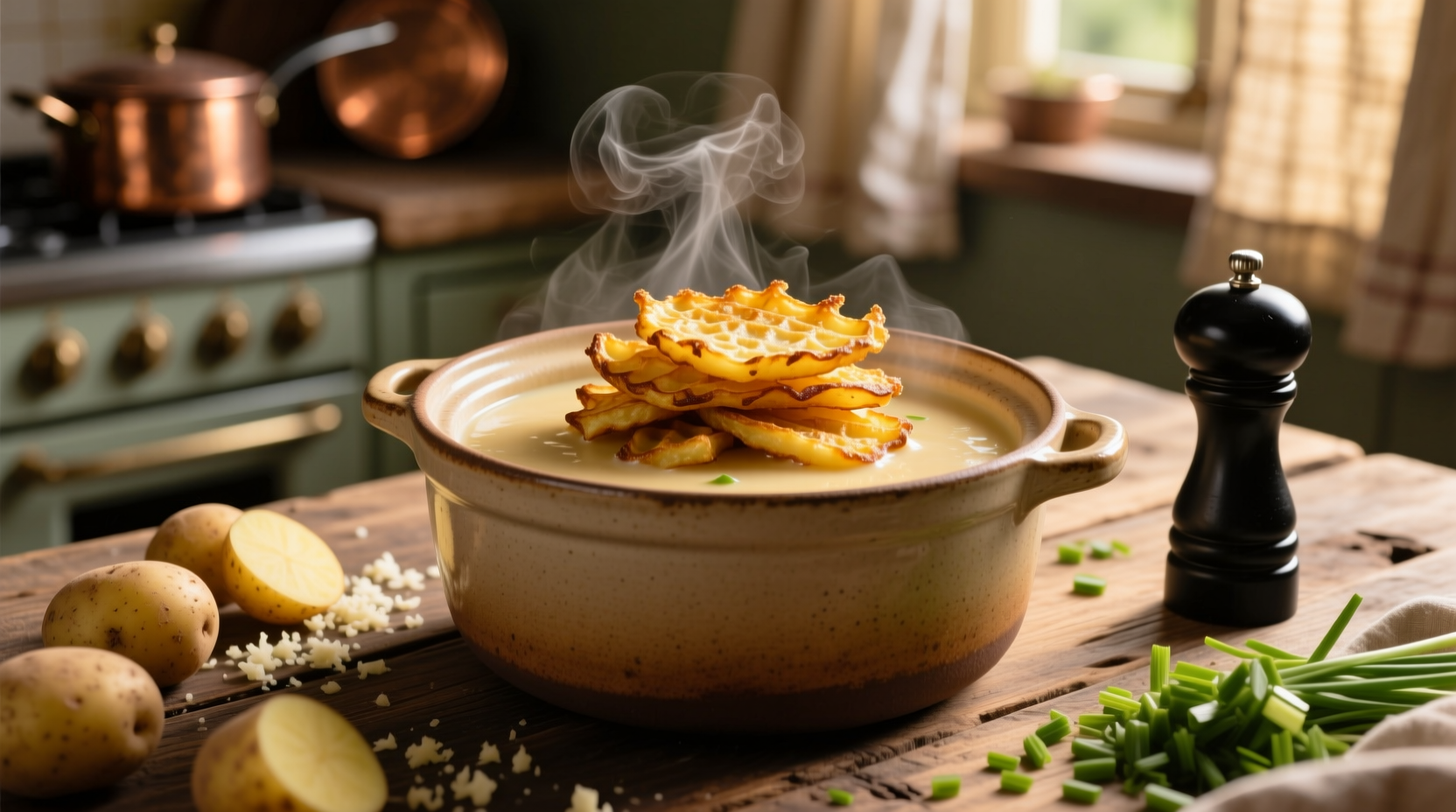 Creamy potato soup with hash browns in crock pot