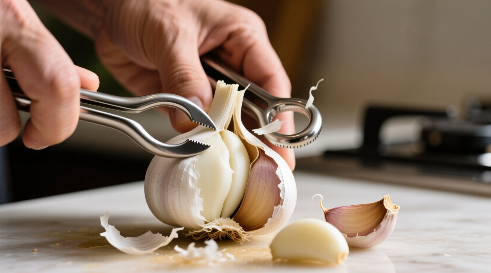 how to peel a head of garlic in 10 seconds with two bow