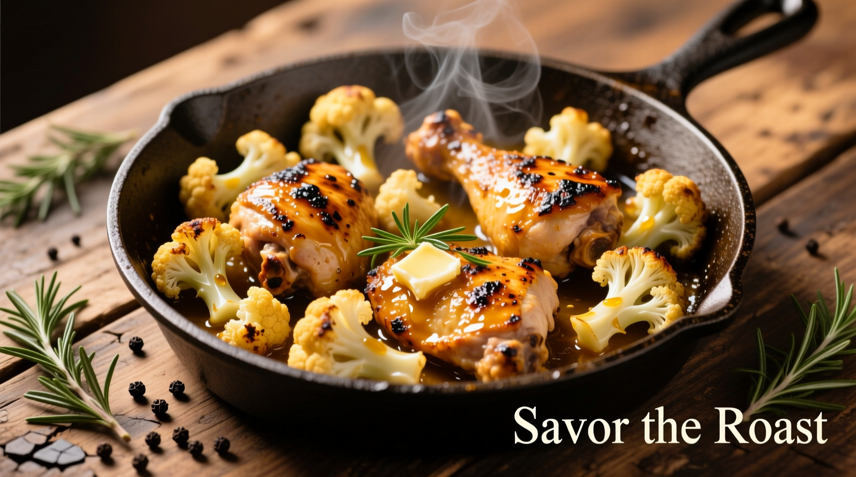 Golden roasted cauliflower and chicken skillet
