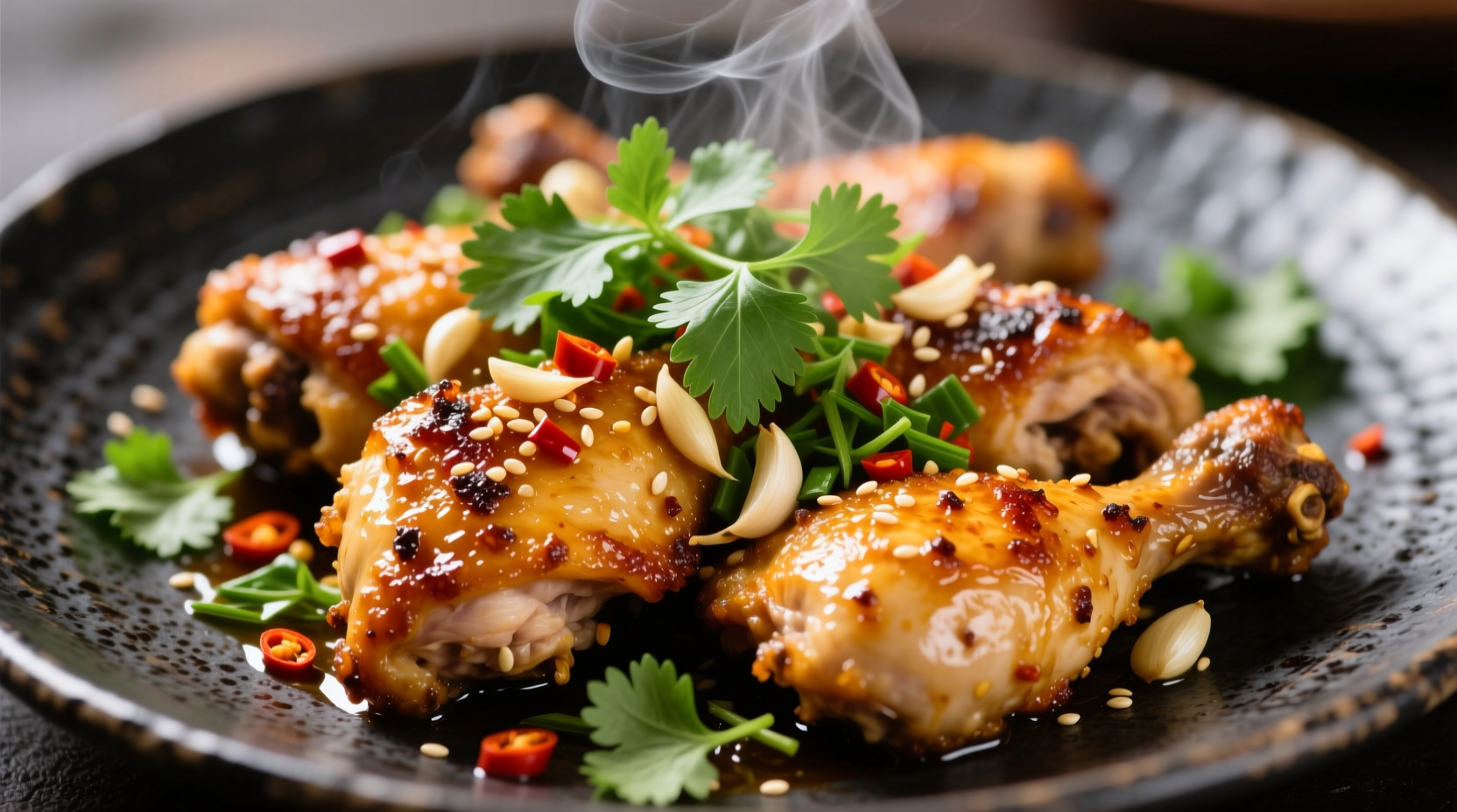 Crispy spicy garlic chicken with fresh herbs