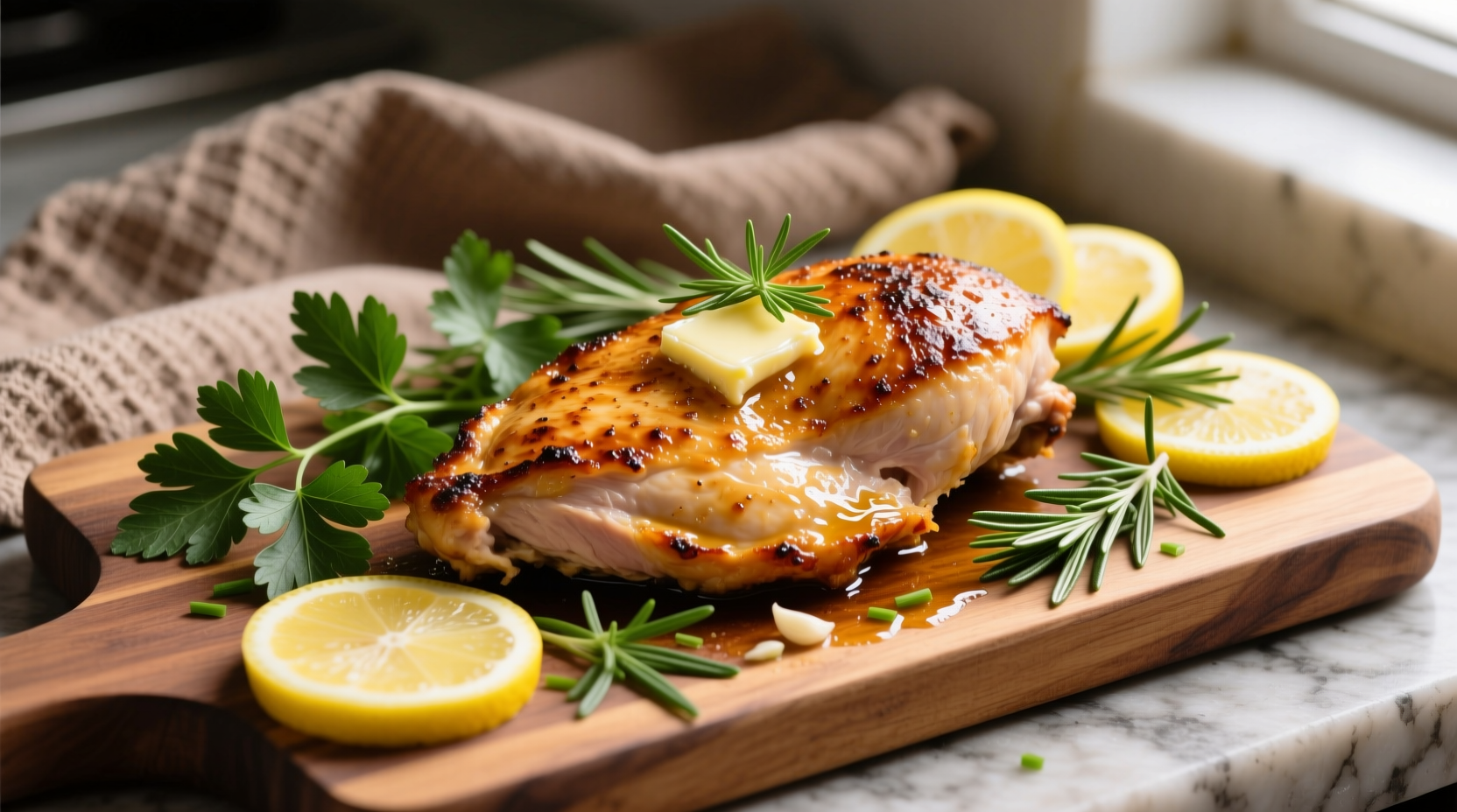 Perfectly seared lemon garlic chicken with fresh herbs