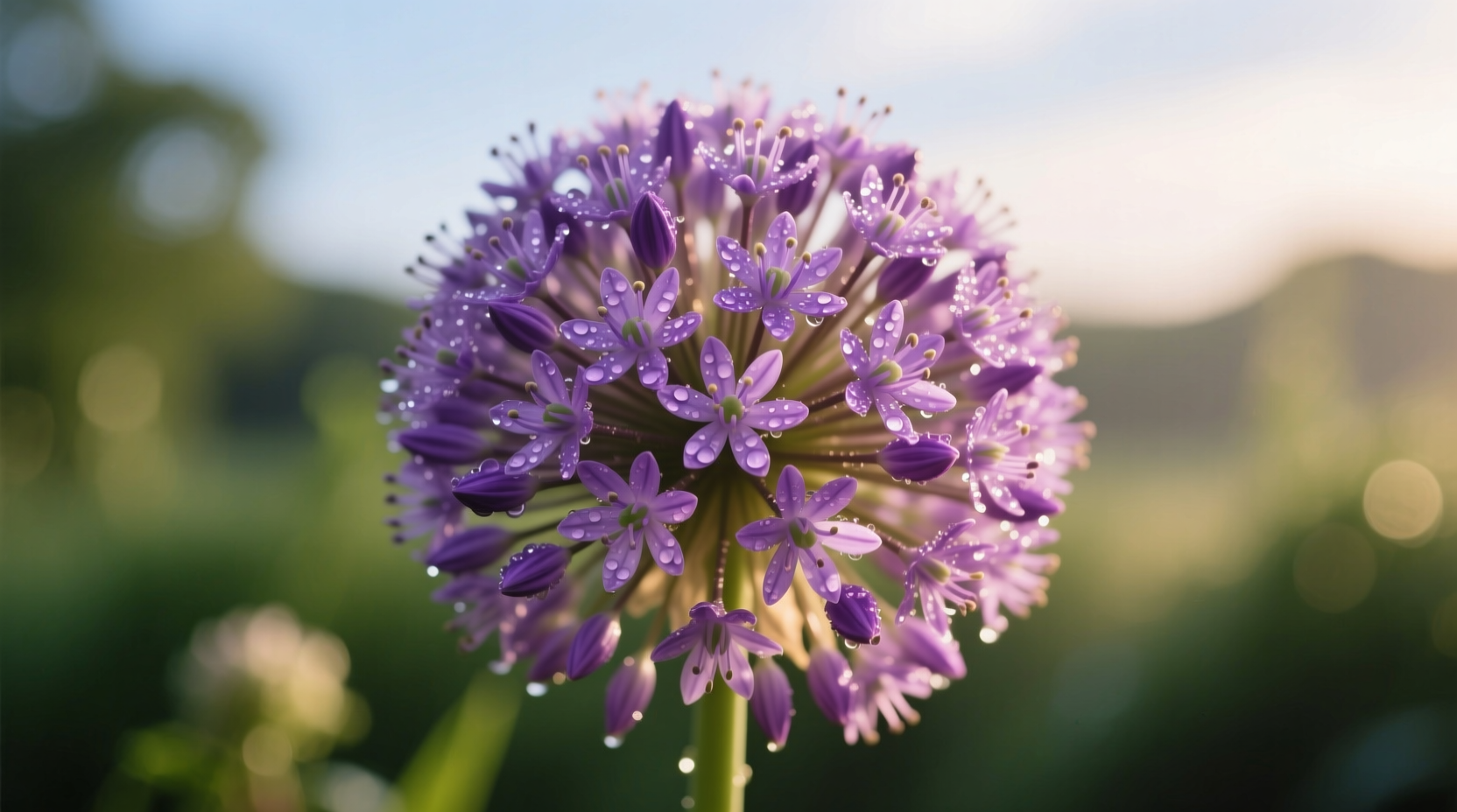 Close-up of purple allium flower cluster