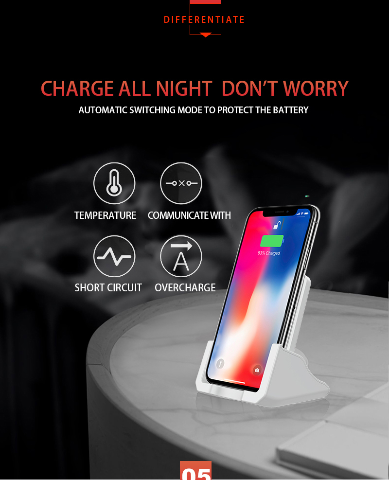Hot New A9189  Desk Stand Qi 10W Fast Charger Wireless Mobile Phone Charger Vertical Wireless Charger Induction Charging Base