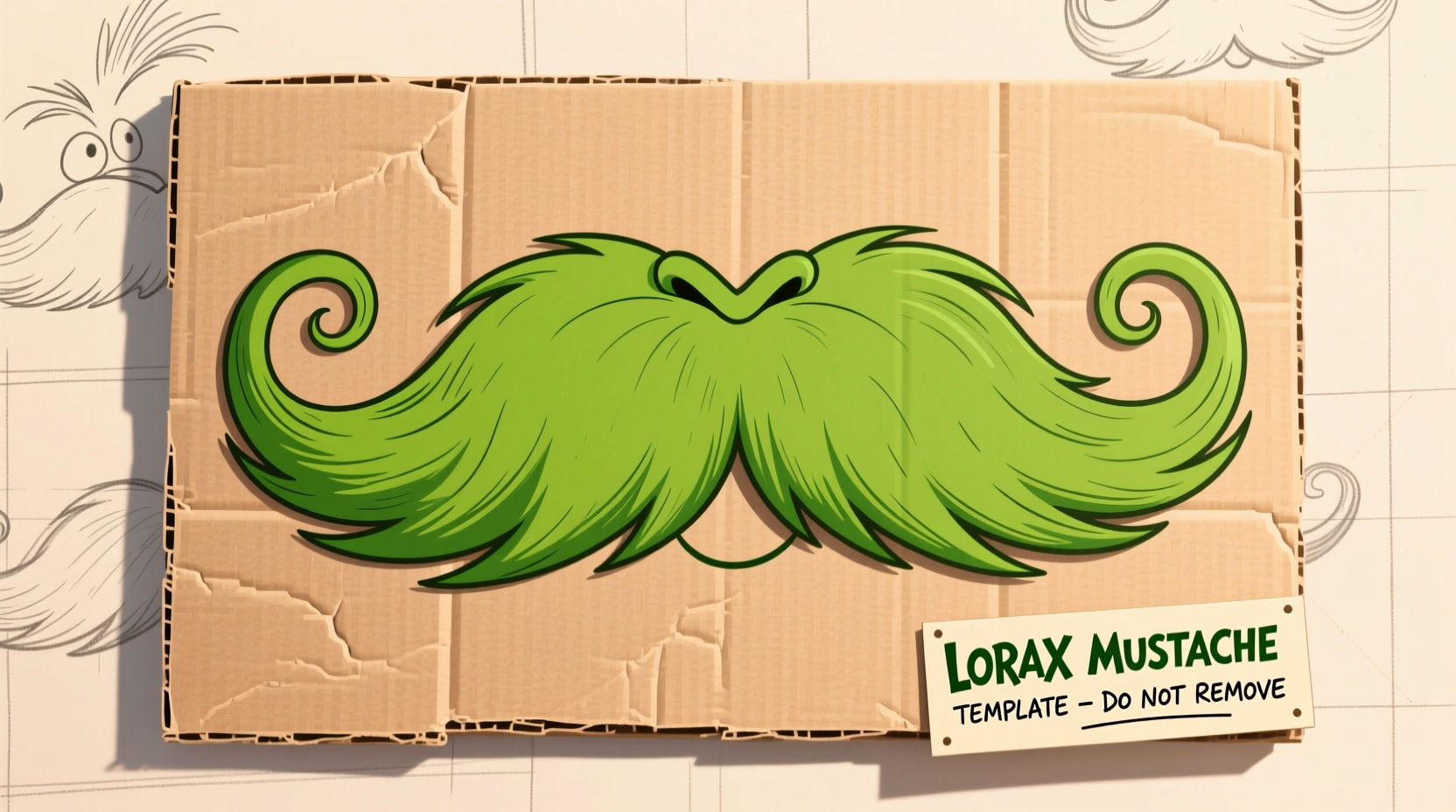 Lorax mustache template on cardboard