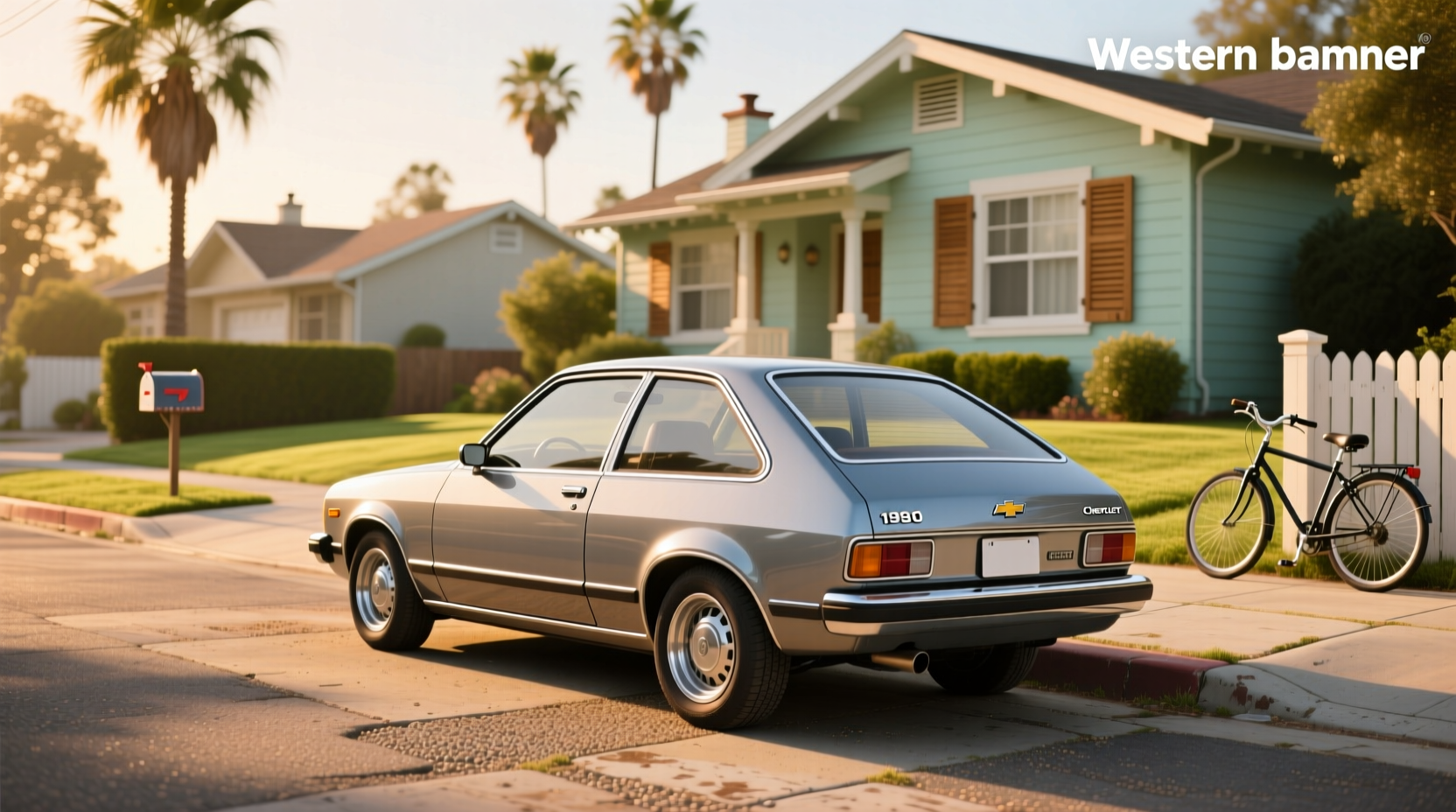 Side profile of a blue Chevrolet Chevette hatchback on paved road