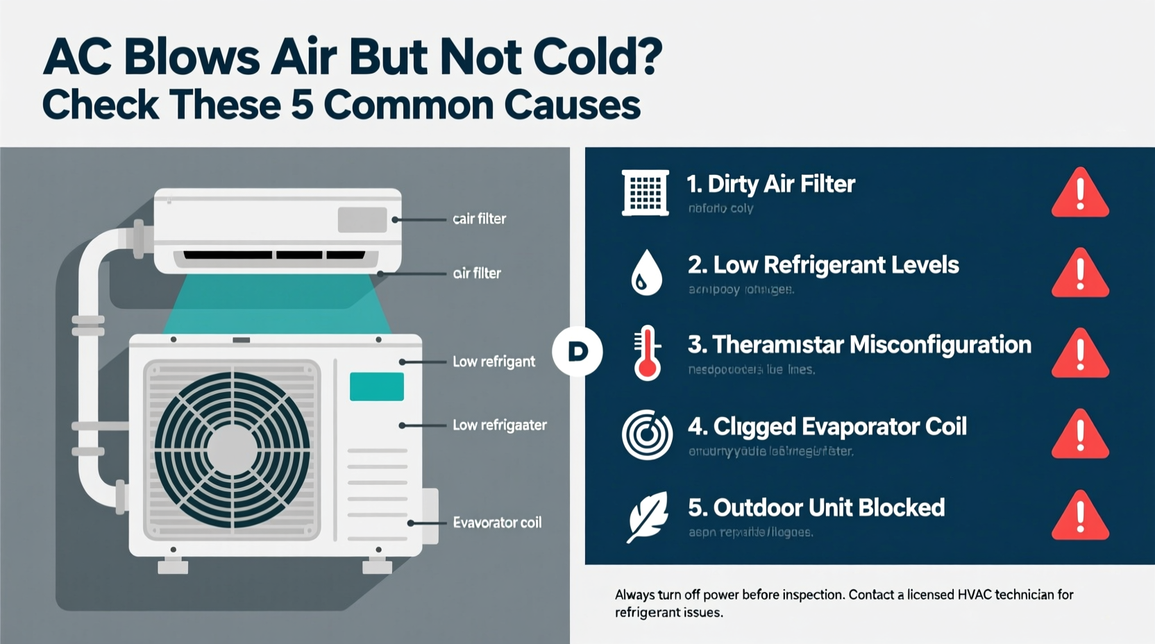 ac blowing air but not cold reasons troubleshooting tips