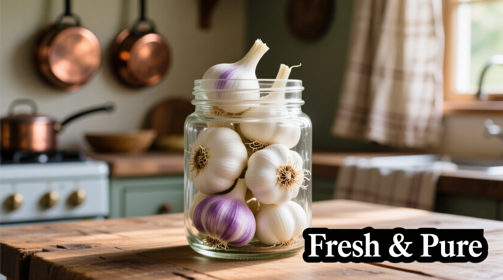 Fresh garlic cloves in glass mason jar