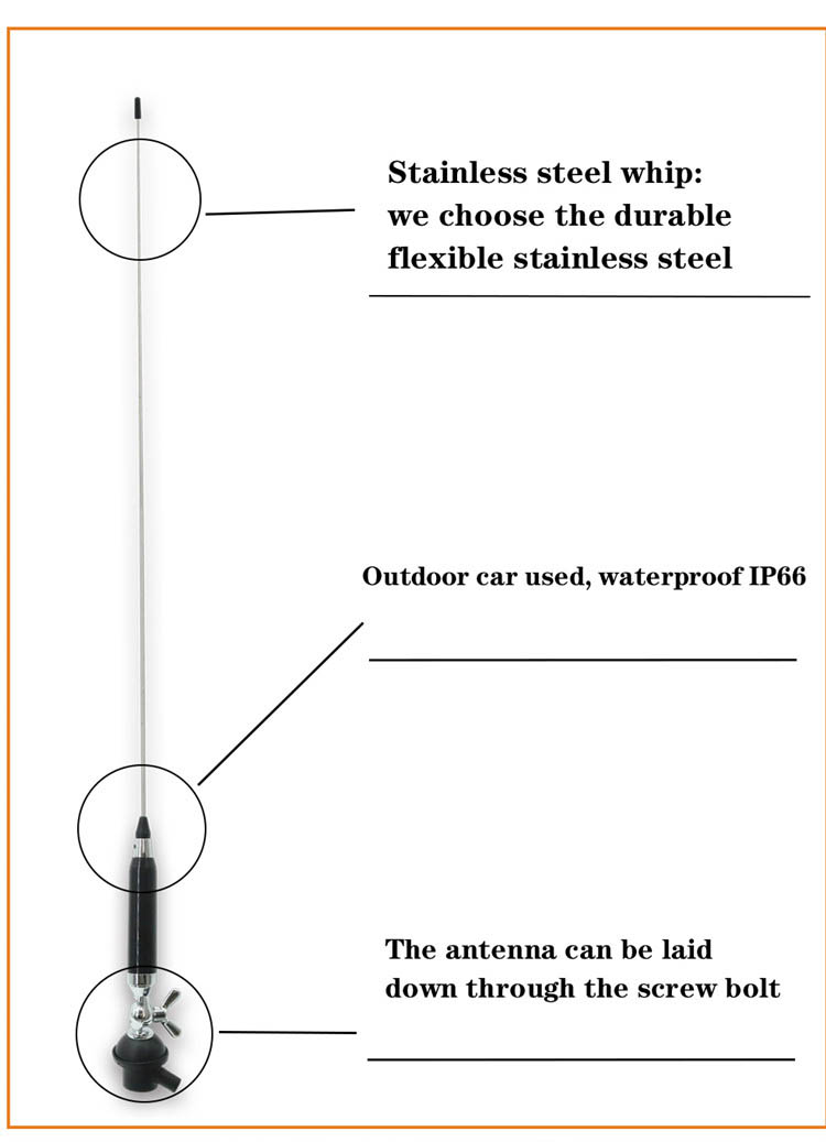 Long Range CB Antenna 27Mhz AT-1500 Stainless Steel Whip Car Radio CB Antenna