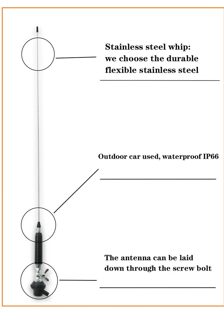 Долгосрочная антенна CB автомобильного радиоприемника хлыста нержавеющей стали антенны 27Mhz AT-1500 CB
