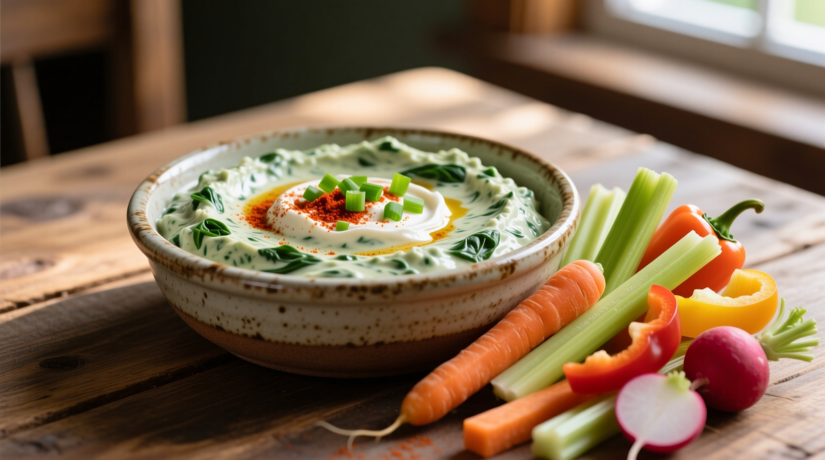 Creamy homemade spinach dip in serving bowl