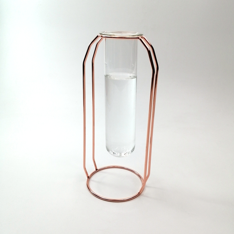 简约风格水晶玻璃管花瓶在玫瑰金金属持有人家居装饰酒店装饰