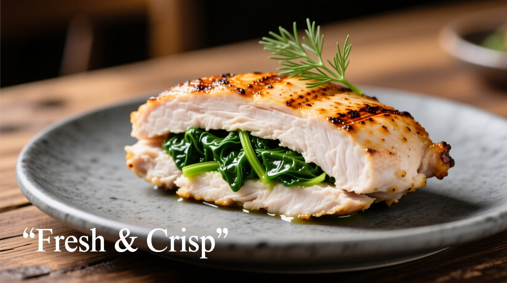 Perfectly sliced chicken breast with vibrant green spinach stuffing