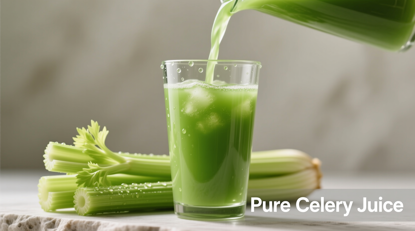 Fresh celery juice in glass with celery stalks