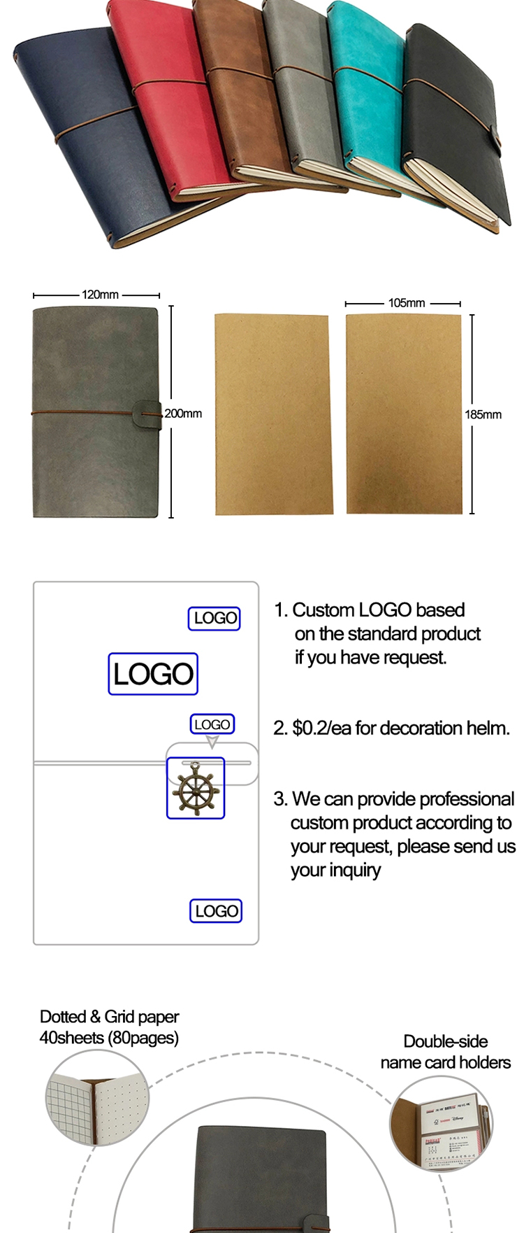 2023 High Quality Handmade Leather Vintage Travel Journal with Refillable for Taking Notes